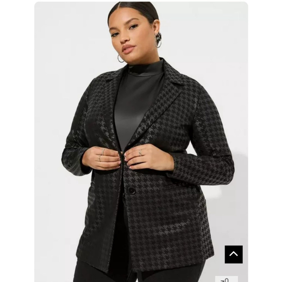 torrid Jackets & Blazers - Women's Torrid Studio Luxe Ponte Relaxed Houndstooth Blazer 3X Black Gray
